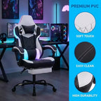 Silla Gaming LauKingdom con reposapiés, silla ergonómica de gamer con respaldo alto, reposacabezas y soporte lumbar ajustables, estilo Racing de cuero PU para oficina y hogar