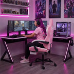 Silla Gaming LauKingdom con reposapiés, silla ergonómica de gamer con respaldo alto, reposacabezas y soporte lumbar ajustables, estilo Racing de cuero PU para oficina y hogar