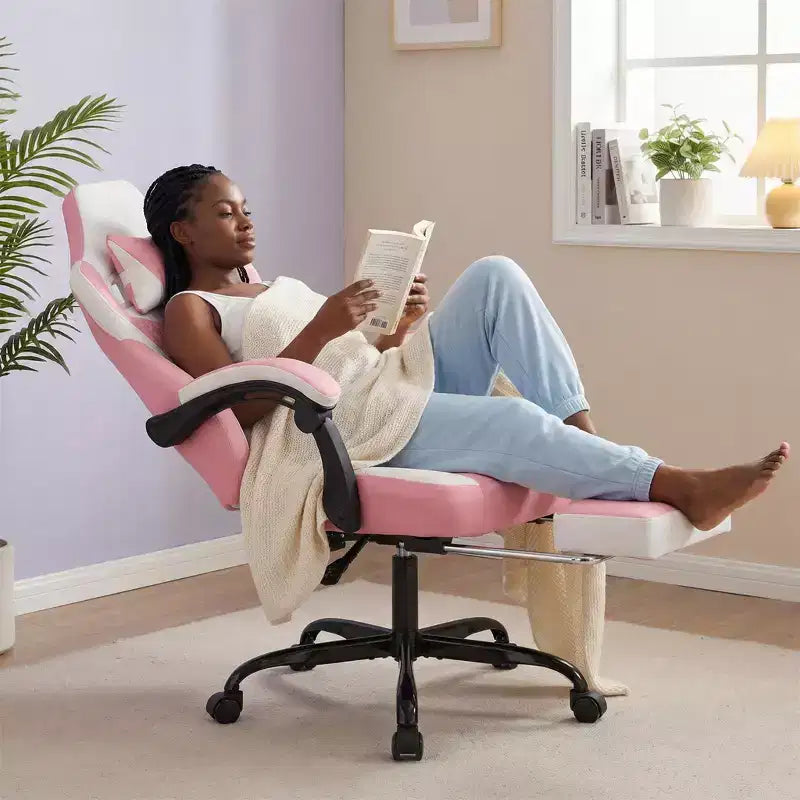 Silla Gaming LauKingdom con reposapiés, silla ergonómica de gamer con respaldo alto, reposacabezas y soporte lumbar ajustables, estilo Racing de cuero PU para oficina y hogar