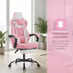 Silla Gaming LauKingdom con reposapiés, silla ergonómica de gamer con respaldo alto, reposacabezas y soporte lumbar ajustables, estilo Racing de cuero PU para oficina y hogar