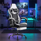 Silla Gaming LauKingdom con reposapiés, silla ergonómica de gamer con respaldo alto, reposacabezas y soporte lumbar ajustables, estilo Racing de cuero PU para oficina y hogar