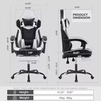 Silla Gaming LauKingdom con reposapiés, silla ergonómica de gamer con respaldo alto, reposacabezas y soporte lumbar ajustables, estilo Racing de cuero PU para oficina y hogar