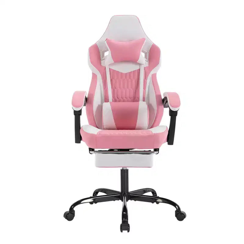 Silla Gaming LauKingdom con reposapiés, silla ergonómica de gamer con respaldo alto, reposacabezas y soporte lumbar ajustables, estilo Racing de cuero PU para oficina y hogar