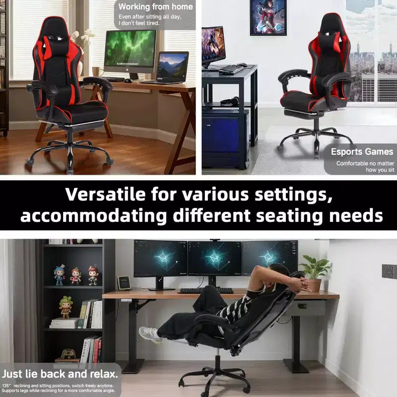 Sillón de oficina y gaming Panipeachy, giratorio de piel sintética, respaldo alto reclinable con reposapiés retráctil para gamers y oficina en casa