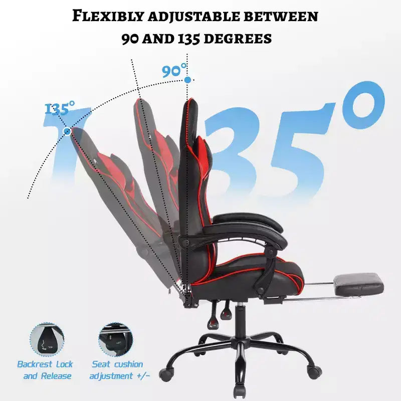 Sillón de oficina y gaming Panipeachy, giratorio de piel sintética, respaldo alto reclinable con reposapiés retráctil para gamers y oficina en casa