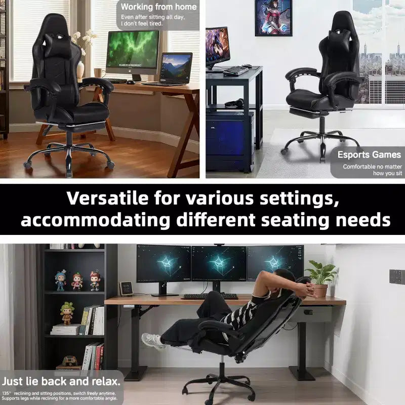 Sillón de oficina y gaming Panipeachy, giratorio de piel sintética, respaldo alto reclinable con reposapiés retráctil para gamers y oficina en casa