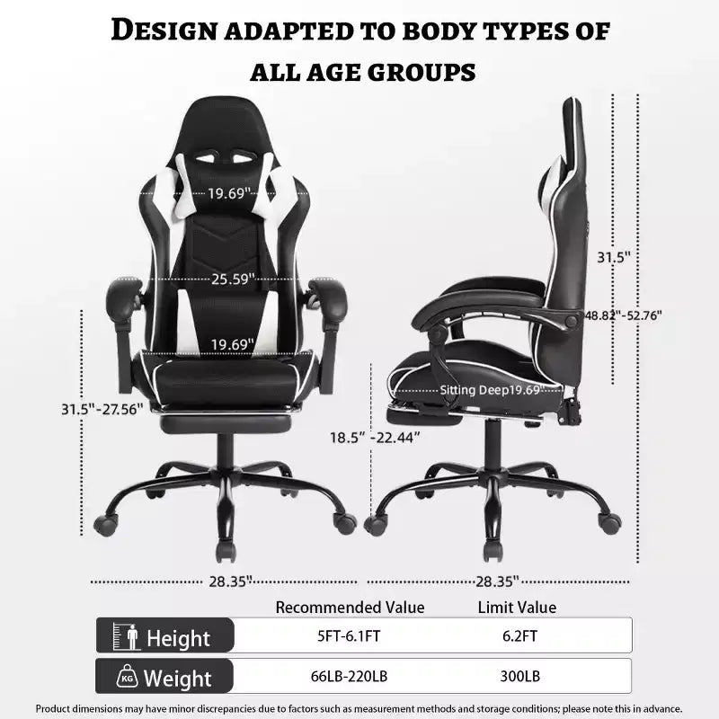 Sillón de oficina y gaming Panipeachy, giratorio de piel sintética, respaldo alto reclinable con reposapiés retráctil para gamers y oficina en casa