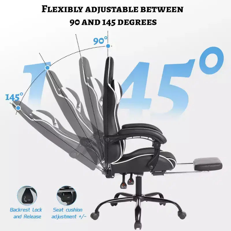 Sillón de oficina y gaming Panipeachy, giratorio de piel sintética, respaldo alto reclinable con reposapiés retráctil para gamers y oficina en casa