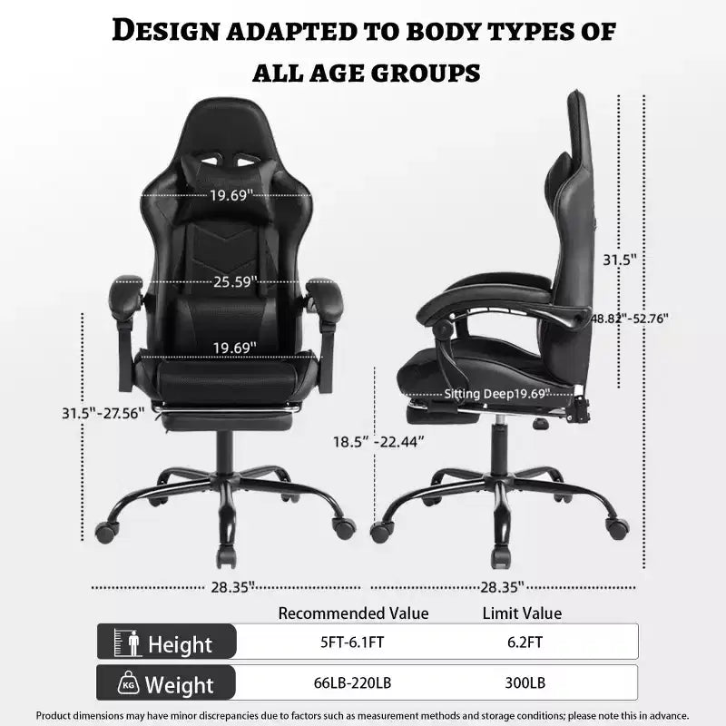 Sillón de oficina y gaming Panipeachy, giratorio de piel sintética, respaldo alto reclinable con reposapiés retráctil para gamers y oficina en casa