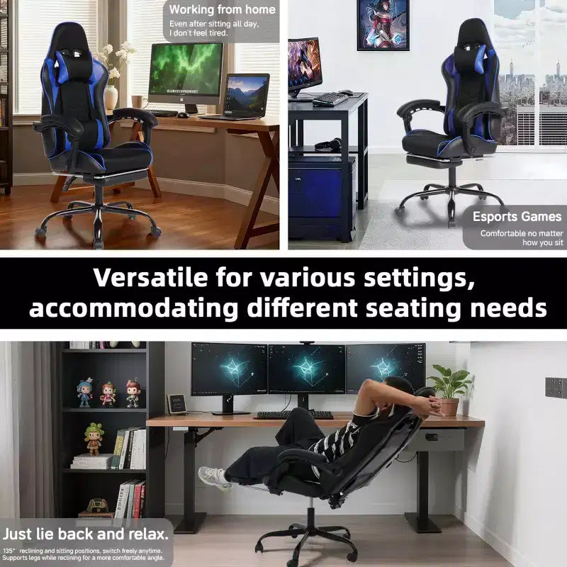 Sillón de oficina y gaming Panipeachy, giratorio de piel sintética, respaldo alto reclinable con reposapiés retráctil para gamers y oficina en casa