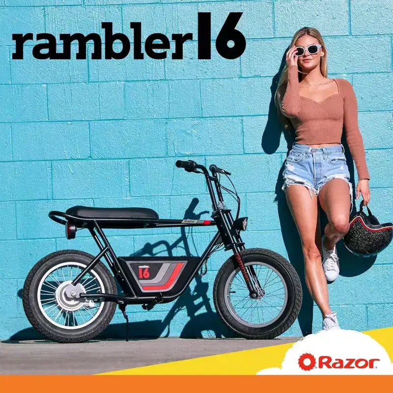 Razor Rambler 16 miniciclieta eléctrica retro con motor de 350 W y batería de 36 V, color negro