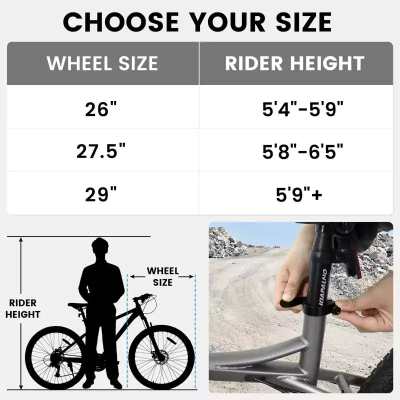 Bicicleta de montaña NAYSAYE de 26 pulgadas y 21 velocidades para adultos con cuadro de acero de alto carbono y frenos de disco mecánicos dobles, 67*26.5*38