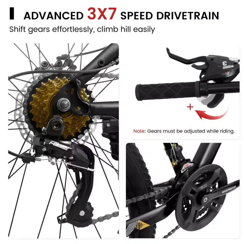 Bicicleta de montaña NAYSAYE de 26 pulgadas y 21 velocidades para adultos con cuadro de acero de alto carbono y frenos de disco mecánicos dobles, 67*26.5*38