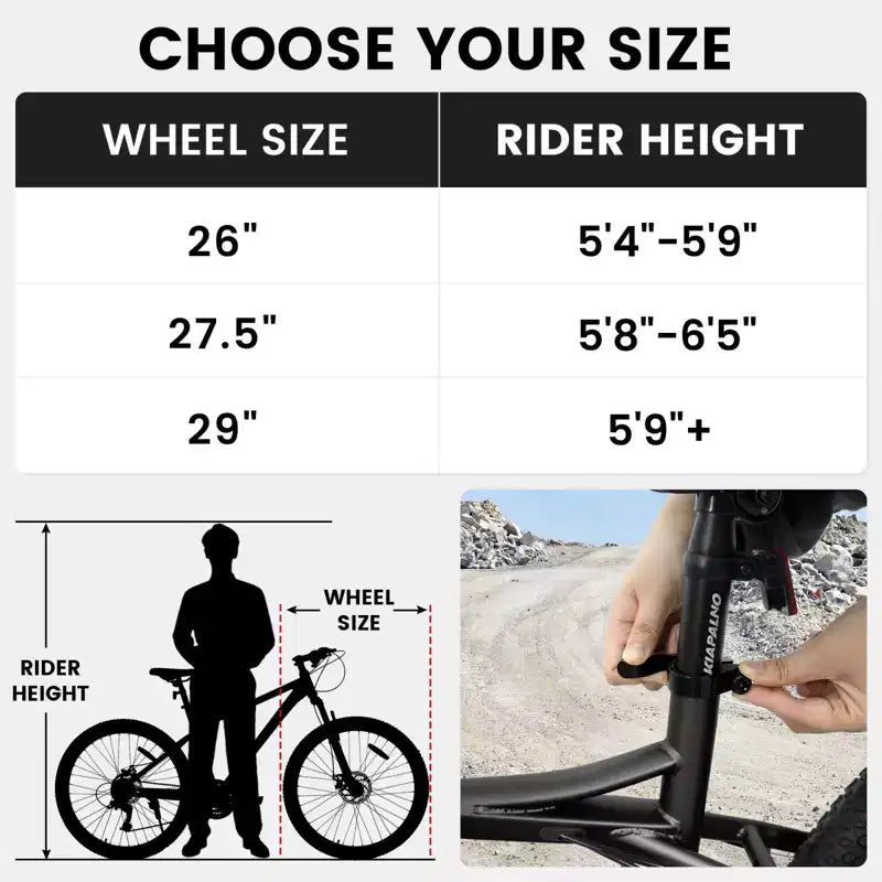 Bicicleta de montaña NAYSAYE de 26 pulgadas y 21 velocidades para adultos con cuadro de acero de alto carbono y frenos de disco mecánicos dobles, 67*26.5*38