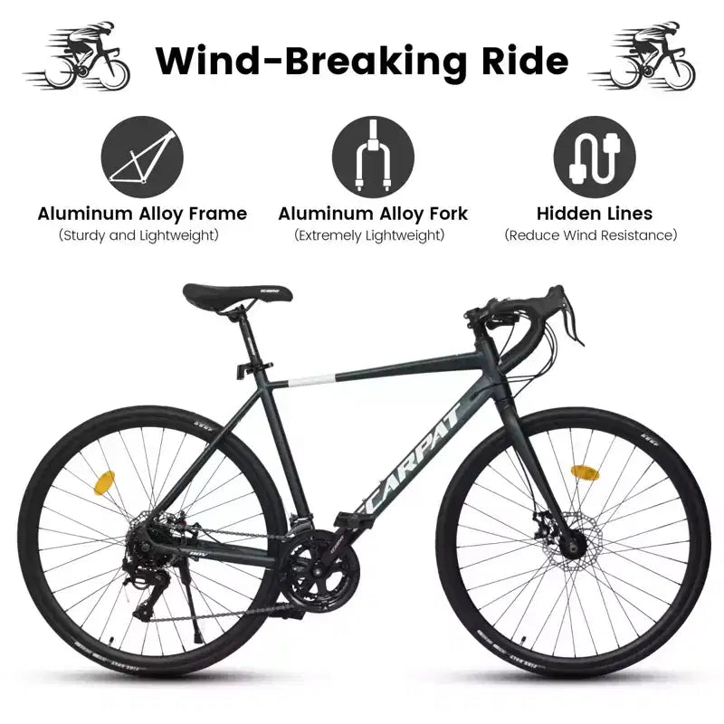 NAYSAYE Bicicleta de Carretera 700C, 16 velocidades, cuadro ligero de aluminio con doble freno de disco para hombre y mujer, 68*18*37.5