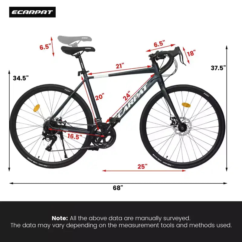 NAYSAYE Bicicleta de Carretera 700C, 16 velocidades, cuadro ligero de aluminio con doble freno de disco para hombre y mujer, 68*18*37.5
