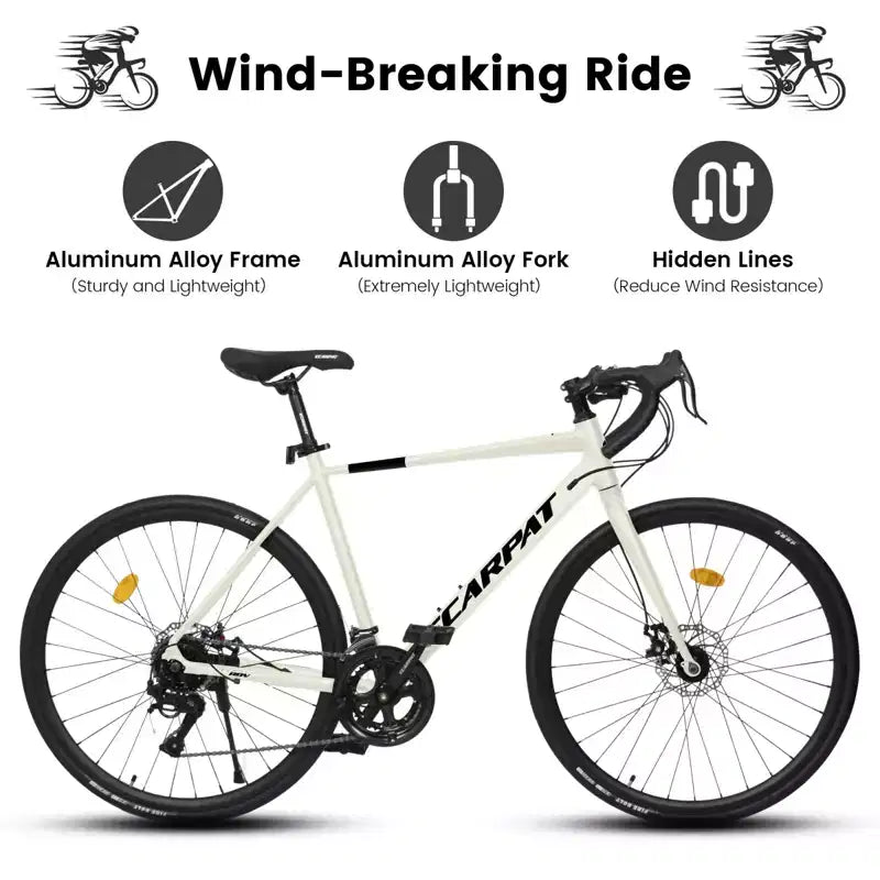 NAYSAYE Bicicleta de Carretera 700C, 16 velocidades, cuadro ligero de aluminio con doble freno de disco para hombre y mujer, 68*18*37.5