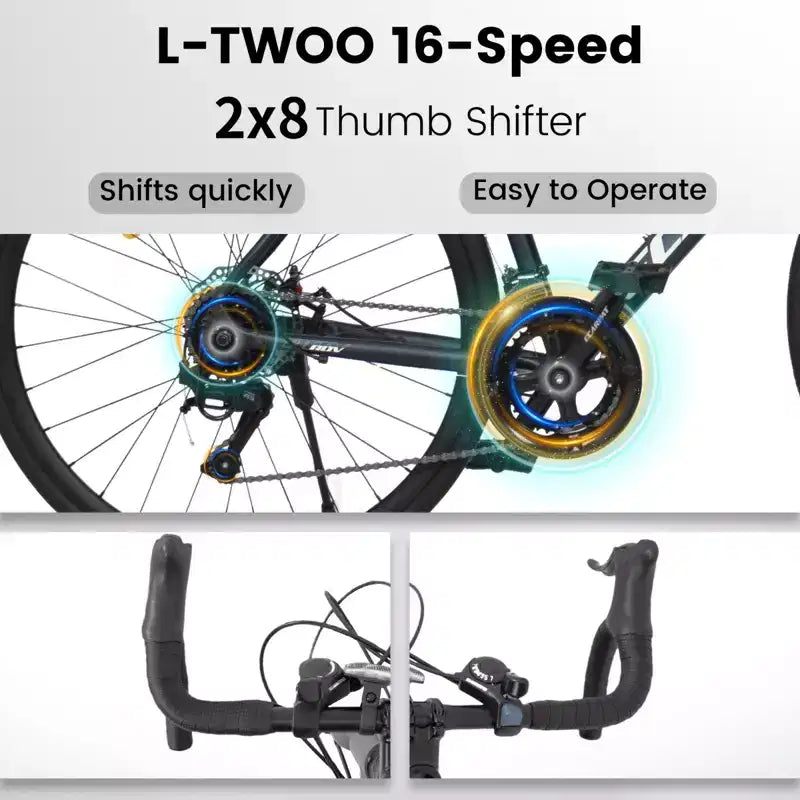 NAYSAYE Bicicleta de Carretera 700C, 16 velocidades, cuadro ligero de aluminio con doble freno de disco para hombre y mujer, 68*18*37.5