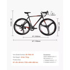 NAYSAYE Bicicleta de carretera de carreras, cuadro de aleación de aluminio ligero, freno de disco, rendimiento aerodinámico, bicicleta de cercanías, negro, 53.54*8.27*30.31