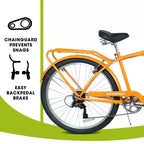 NAYSAYE Bicicleta Playera Rodada 26 de 7 Velocidades para Hombres y Mujeres con Cuadro de Acero de Alta Resistencia y Ruedas de Aleación, Dorado, 67.8*42.51*28.74