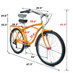 NAYSAYE Bicicleta Playera Rodada 26 de 7 Velocidades para Hombres y Mujeres con Cuadro de Acero de Alta Resistencia y Ruedas de Aleación, Dorado, 67.8*42.51*28.74