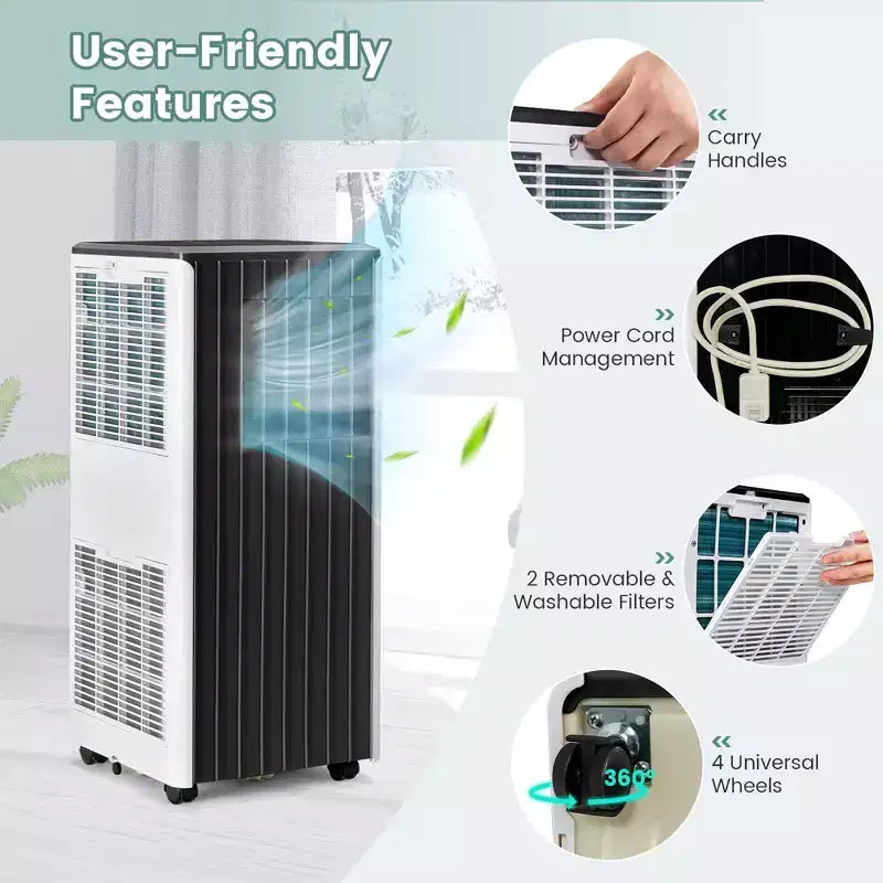 Acondicionador de aire portátil Costway 8000 BTU ASHRAE Unidad de aire acondicionado 3 en 1 con refrigeración, deshumidificador, ventilador y modo de suspensión