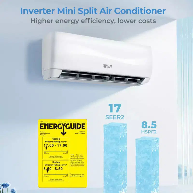 Aire acondicionado y calefactor mini split Costway de 12000 BTU con bomba de calor, kit de instalación completo