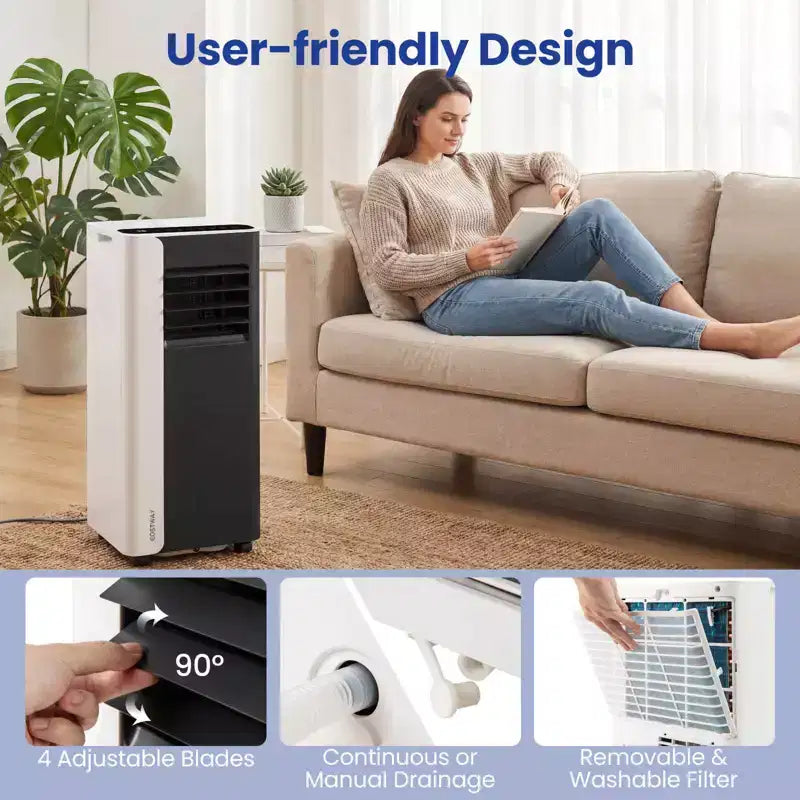 Aire Acondicionado Portátil Costway 3 en 1 con Modo Ventilador y Deshumidificador, Modo Noche, Temporizador de 24H