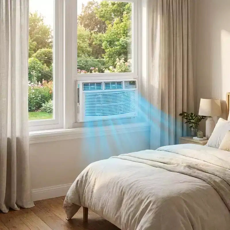 Aire acondicionado de ventana Garvee de 10000 BTU con control remoto, enfría 32.5 m², 3 velocidades, pantalla LED silenciosa, fácil instalación para dormitorio, oficina