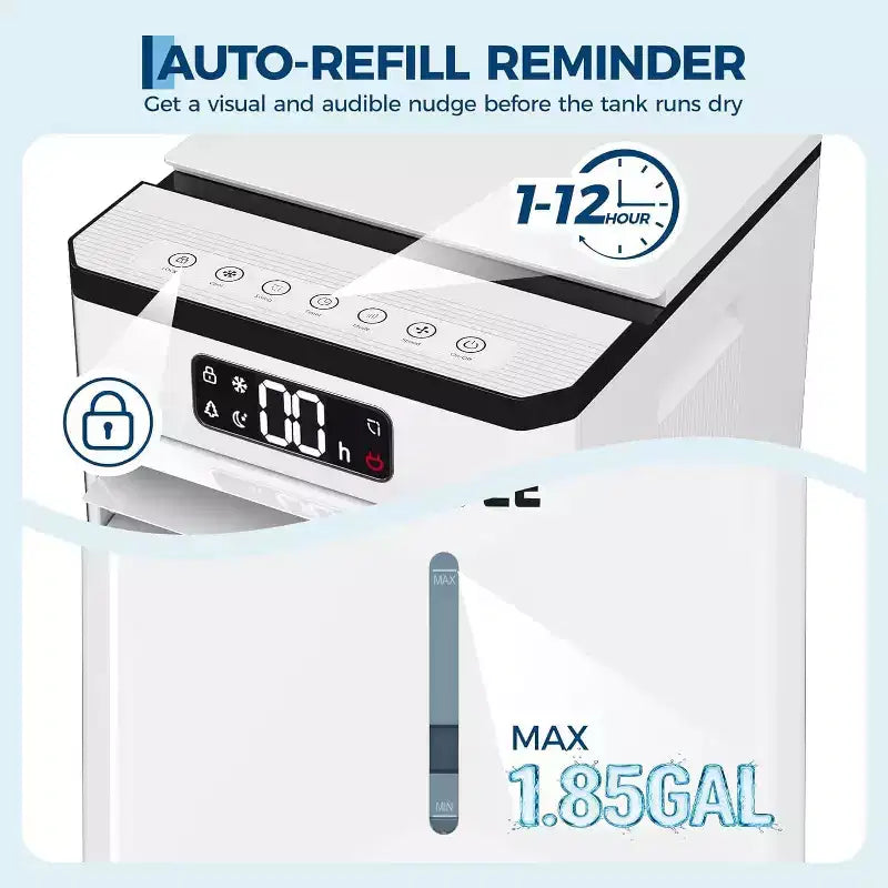 Enfriador de aire evaporativo portátil de 7 l con mando a distancia, 3 velocidades, temporizador y ventilador oscilante para oficina en casa