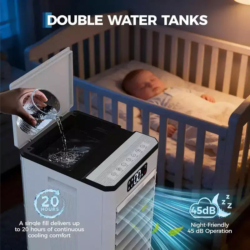 Enfriador de aire evaporativo portátil de 7 l con mando a distancia, 3 velocidades, temporizador y ventilador oscilante para oficina en casa