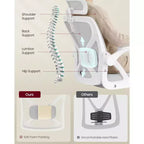 VASAGLE Silla ergonómica de oficina con malla, soporte lumbar ajustable y reposacabezas, función de inclinación de 90 a 105°, asiento ancho, reposabrazos abatibles