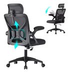 VASAGLE Silla ergonómica de oficina con malla, soporte lumbar ajustable y reposacabezas, función de inclinación de 90 a 105°, asiento ancho, reposabrazos abatibles