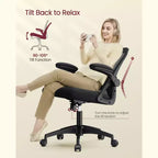 Silla de oficina ergonómica de malla VASAGLE con soporte lumbar ajustable, función de inclinación de 90-105°, asiento ancho, reposabrazos abatibles
