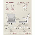 Silla de oficina ergonómica de malla VASAGLE con soporte lumbar ajustable, función de inclinación de 90-105°, asiento ancho, reposabrazos abatibles