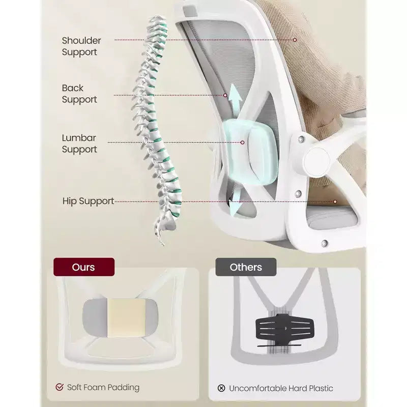 Silla de oficina ergonómica de malla VASAGLE con soporte lumbar ajustable, función de inclinación de 90-105°, asiento ancho, reposabrazos abatibles