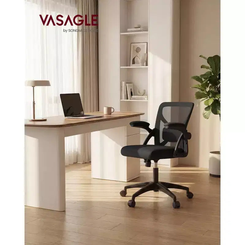 Silla de oficina ergonómica de malla VASAGLE con soporte lumbar ajustable, función de inclinación de 90-105°, asiento ancho, reposabrazos abatibles