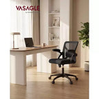 Silla de oficina ergonómica de malla VASAGLE con soporte lumbar ajustable, función de inclinación de 90-105°, asiento ancho, reposabrazos abatibles