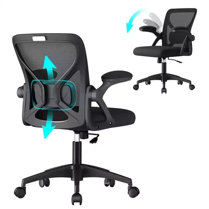 Silla de oficina ergonómica de malla VASAGLE con soporte lumbar ajustable, función de inclinación de 90-105°, asiento ancho, reposabrazos abatibles