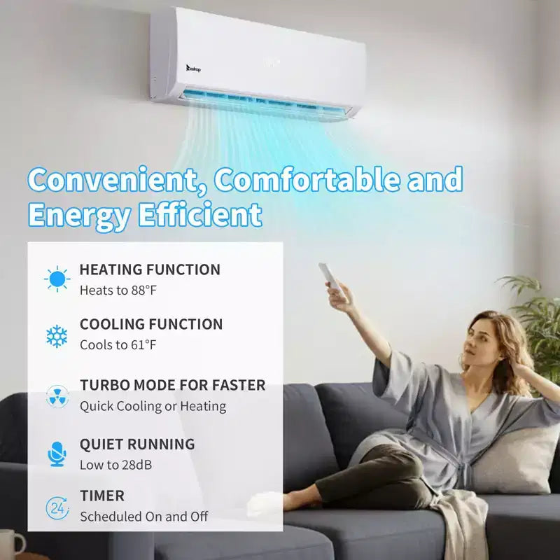 Acondicionador de aire mini split Karl Home de 2 zonas 38000 BTU 20 SEER2 con bomba de calor (12K+24K)