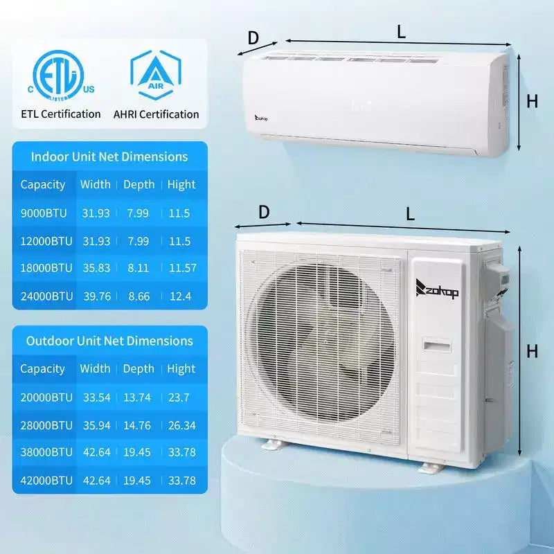 Acondicionador de aire mini split Karl Home de 2 zonas 38000 BTU 20 SEER2 con bomba de calor (12K+24K)