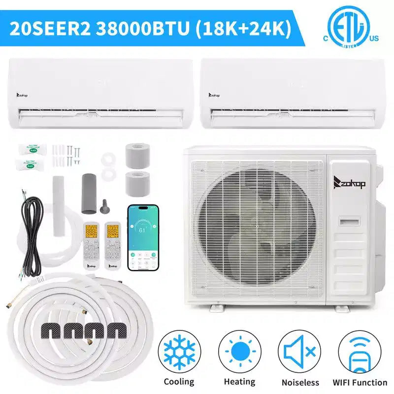 Aire Acondicionado Minisplit con Bomba de Calor de 2 Zonas Karl Home 38000 BTU 20 SEER2 (18K+24K)