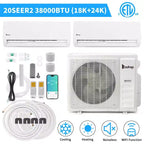 Aire Acondicionado Minisplit con Bomba de Calor de 2 Zonas Karl Home 38000 BTU 20 SEER2 (18K+24K)