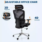 Silla de oficina ergonómica de malla con reposabrazos 4D Soporte lumbar dinámico Respaldo alto reclinable Asiento deslizante Reposacabezas Ruedas silenciosas para estudio en casa y juegos
