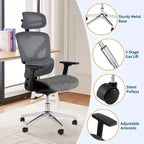 Silla de oficina ergonómica de malla con reposabrazos 4D Soporte lumbar dinámico Respaldo alto reclinable Asiento deslizante Reposacabezas Ruedas silenciosas para estudio en casa y juegos