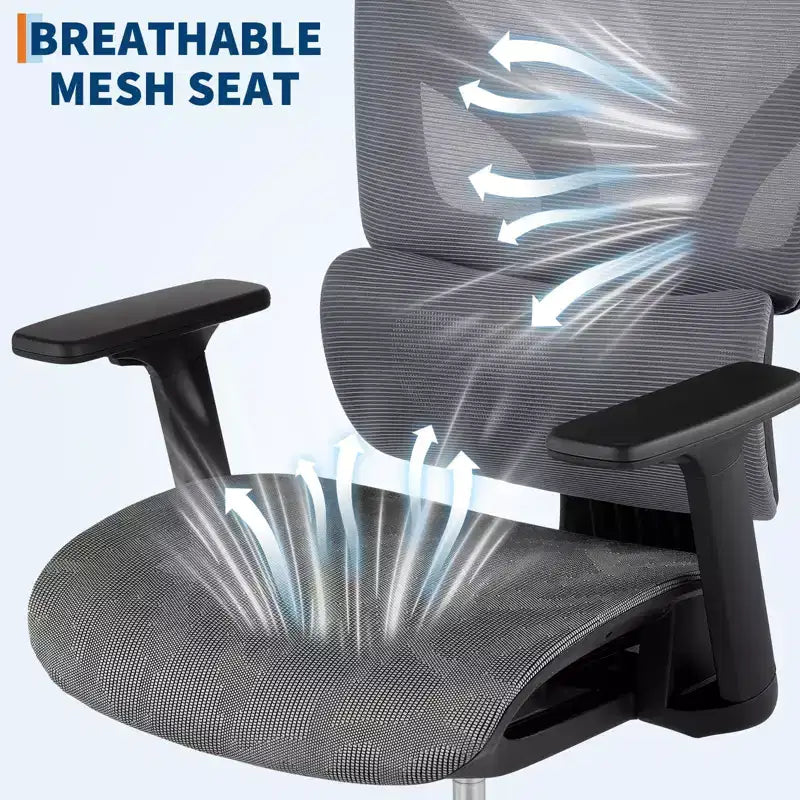 Silla de oficina ergonómica de malla con reposabrazos 4D Soporte lumbar dinámico Respaldo alto reclinable Asiento deslizante Reposacabezas Ruedas silenciosas para estudio en casa y juegos