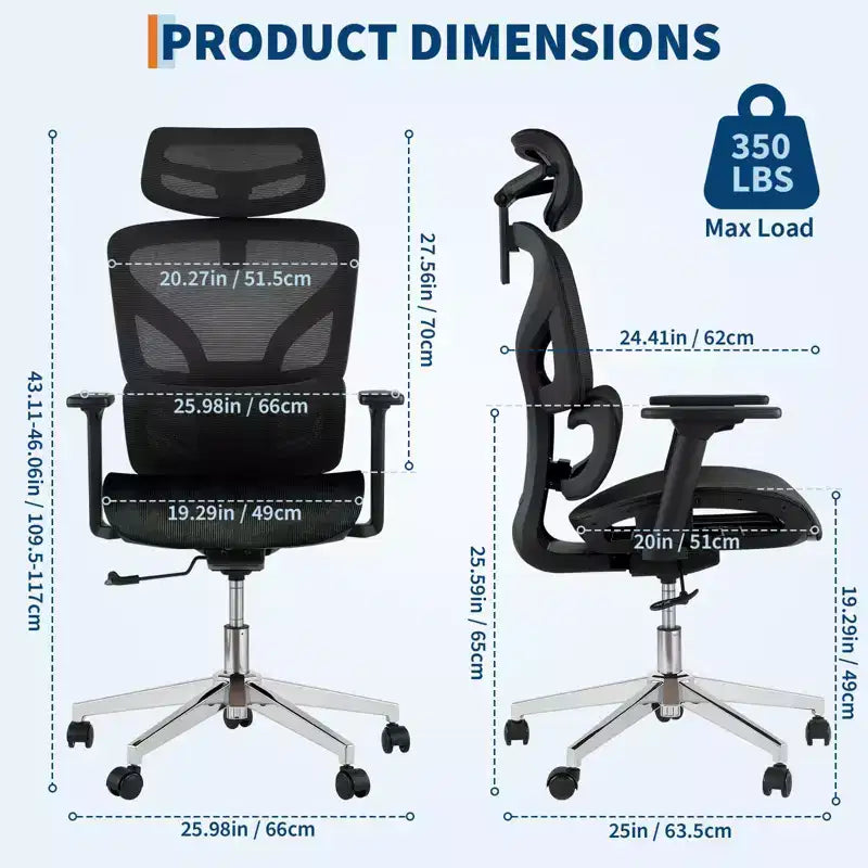 Silla de oficina ergonómica de malla con reposabrazos 4D Soporte lumbar dinámico Respaldo alto reclinable Asiento deslizante Reposacabezas Ruedas silenciosas para estudio en casa y juegos