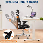 Silla de oficina ergonómica de malla con reposabrazos 4D Soporte lumbar dinámico Respaldo alto reclinable Asiento deslizante Reposacabezas Ruedas silenciosas para estudio en casa y juegos