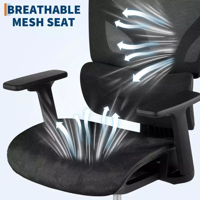 Silla de oficina ergonómica de malla con reposabrazos 4D Soporte lumbar dinámico Respaldo alto reclinable Asiento deslizante Reposacabezas Ruedas silenciosas para estudio en casa y juegos