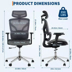 Silla de oficina ergonómica de malla con reposabrazos 4D Soporte lumbar dinámico Respaldo alto reclinable Asiento deslizante Reposacabezas Ruedas silenciosas para estudio en casa y juegos